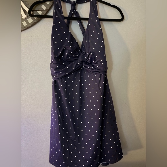 L.L. Bean Other - NWT LL Bean blue polka dot sun blocking swim suit dress size 16